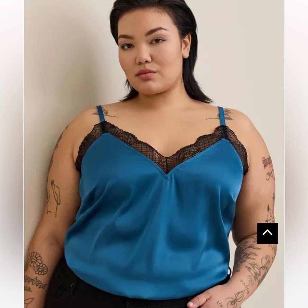 Torrid Size 4(4X)(26) Blue Satin & Black Lace Cami w/Adjustable Straps